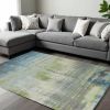 7' X 10' Blue Green Machine Woven Abstract Brushstroke Indoor Area Rug