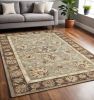 5' X 8' Grey Or Mocha  Floral Bordered Wool Indoor Area Rug