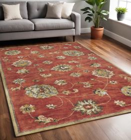 5' X 8' Red Hand Tufted Traditional Floral Indoor Area Rug