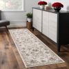 8' Ivory Bordered Floral Indoor Runner Rug