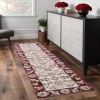 8' Ivory Red Bordered Floral Indoor Runner Rug