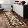 8' Red And Ivory Floral Medallion Runner Rug