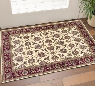 3' X 5' Ivory Red Machine Woven Floral Traditional Indoor Area Rug