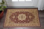 3' X 5' Red Beige Machine Woven Floral Medallion Indoor Area Rug