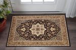 3' X 5' Black Beige Machine Woven Floral Medallion Indoor Area Rug