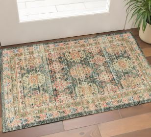 3' X 5' Charcoal Medallion Hand Woven Distressed Area Rug