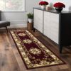 8' Red and Ivory Floral Border Runner Rug