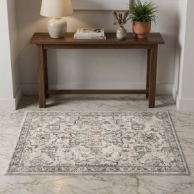 3' X 5' Ivory Floral Distressed Area Rug