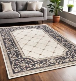 5' X 8' Ivory Or Grey Diamond Bordered Area Rug