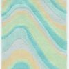 8' Ocean Blue Beige Hand Tufted Abstract Waves Indoor Runner Rug