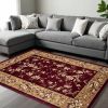 8' X 11' Red Beige Machine Woven Floral Traditional Indoor Area Rug