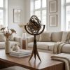 5.5" X 5.5" X 12" Brass Armillary On Horn Stand