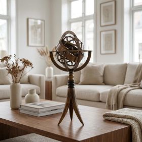 5.5" X 5.5" X 12" Brass Armillary On Horn Stand