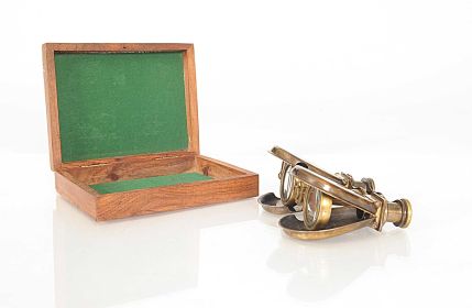 Brass Folding Pocket Binocular In Wood Storage Box