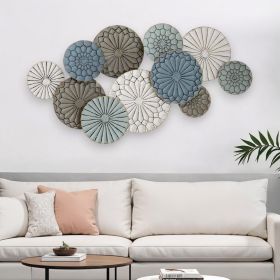 Boho Blue Green Ivory Metal Plates Wall Decor