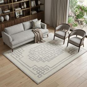 9' X 12' Ivory Grey Hand Tufted Bordered Greek Key Indoor Area Rug