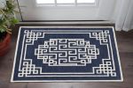 3' X 5' Navy Blue Ivory Hand Tufted Greek Key Medallion Indoor Area Rug