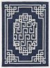 3' X 5' Navy Blue Ivory Hand Tufted Greek Key Medallion Indoor Area Rug