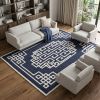 8' X 10' Navy Blue Ivory Hand Tufted Greek Key Medallion Indoor Area Rug