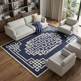 8' X 10' Navy Blue Ivory Hand Tufted Greek Key Medallion Indoor Area Rug