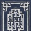 8' X 10' Navy Blue Ivory Hand Tufted Greek Key Medallion Indoor Area Rug