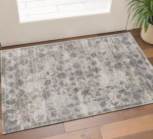 3' X 5' Gray Floral Vines Hand Loomed Distressed Area Rug