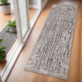 7' Grey Machine Woven Abstract  Indoor Runner Rug