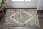 3' X 5' Teal Blue Medallion Hand Woven Distressed Area Rug