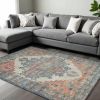 7' X 12' Blue Orange Hand Woven Traditional Medallion Indoor Area Rug