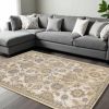 8' X 11' Ivory Sand Machine Woven Bordered Floral Vines Indoor Area Rug
