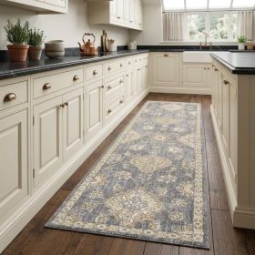 8' Sage Green Machine Woven Vintage Traditional Indoor Runner Rug