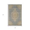 3' X 5' Slate Grey Medallion Bordered Wool Indoor Area Rug