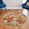 6' Ivory Hand Tufted Tropical Plants Round Indoor Area Rug