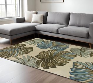 9' X 12' Ivory Hand Tufted Monstera Indoor Area Rug