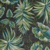 8' X 11' Grey Teal Machine Woven Oversized Tropical Leaves Indoor Area Rug