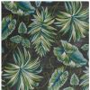 8' X 11' Grey Teal Machine Woven Oversized Tropical Leaves Indoor Area Rug