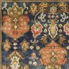 8' X 11' Navy Blue Hand Tufted Traditional Floral Indoor Area Rug