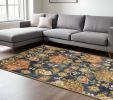 8' X 11' Navy Blue Hand Tufted Traditional Floral Indoor Area Rug