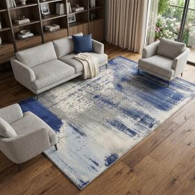 7' X 10' Ice Blue Machine Woven Abstract Indoor Area Rug