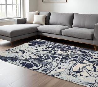 7' X 10' Blue Machine Woven Abstract Indoor Area Rug
