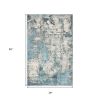 3' X 5' Ivory Teal Machine Woven Abstract Indoor Area Rug