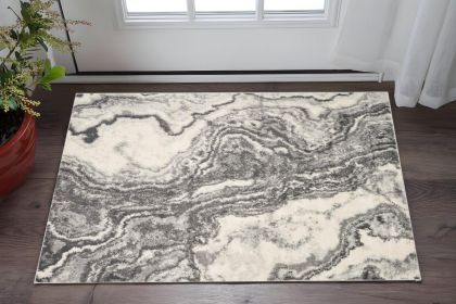 3' X 5' Ivory Grey Machine Woven Marble Indoor Area Rug