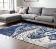 7' X 10' Blue Beige Machine Woven Marble Indoor Area Rug
