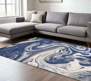 7' X 10' Blue Beige Machine Woven Marble Indoor Area Rug