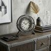 Gray Metal Circular Desk  Table Clock With Rivet Detail Frame