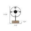 Black Metal Wood Desk  Table Clock With Open Metal Frame