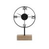 Black Metal Wood Desk  Table Clock With Open Metal Frame
