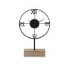 Black Metal Wood Desk  Table Clock With Open Metal Frame