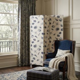 3 Panel Beige And Blue Soft Fabric Finish Room Divider