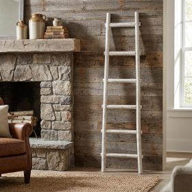 72" White Rustic Six Step Wood Ladder Shelf